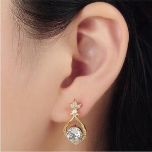 NEW 24k Gold Filled Cubic Zirconia Teardrop Dangle Earrings
